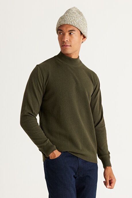 Standard Fit Regular Fit Half Turtleneck Cotton Khaki Sweater 4A4921100008HAK