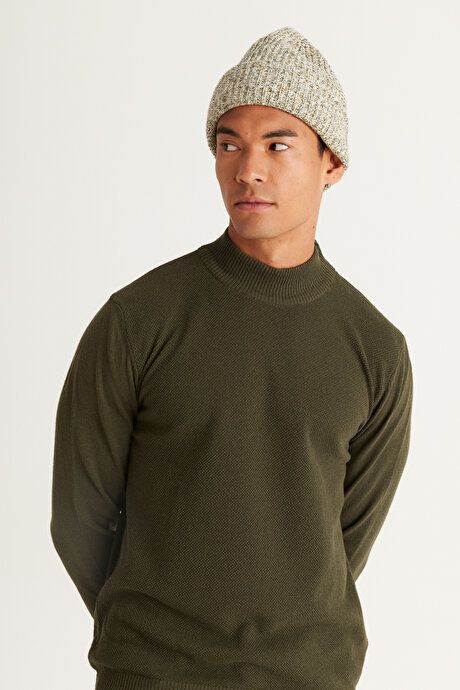 Standard Fit Regular Fit Half Turtleneck Cotton Khaki Sweater 4A4921100008HAK