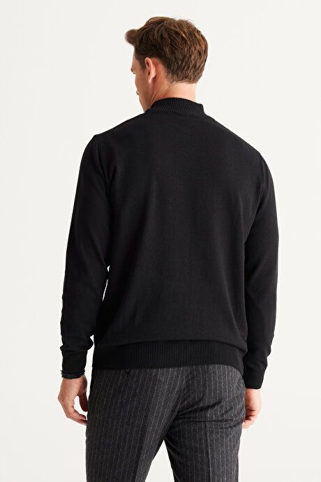 Standard Fit Regular Fit Half Turtleneck Cotton Black Sweater 4A4921100008SYH