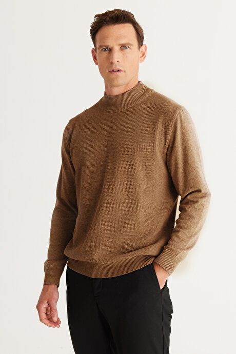 Standard Fit Regular Fit Half Turtleneck Cotton Mink Pullover 4A4921100008VIZ