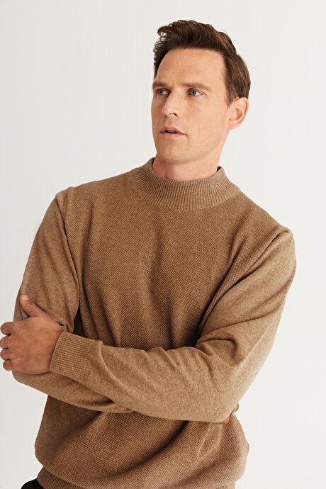 Standard Fit Regular Fit Half Turtleneck Cotton Mink Pullover 4A4921100008VIZ