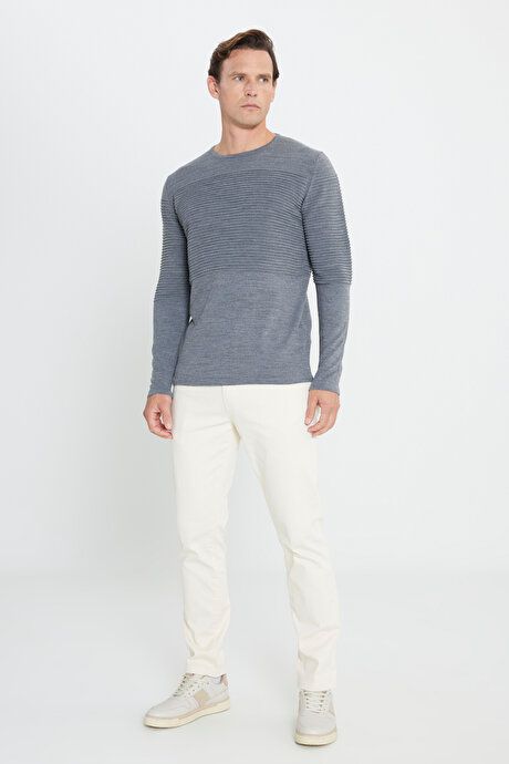 Anti-Pilling Non-Pilling Standard Fit Crew-Neck Line Textured Anthracite-Melange Sweater 4A4921100065ANM