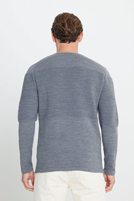 Anti-Pilling Non-Pilling Standard Fit Crew-Neck Line Textured Anthracite-Melange Sweater 4A4921100065ANM