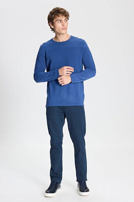 Anti-Pilling Non-Pilling Standard Fit Crew-Neck Line Textured Indigo Sweater 4A4921100065IND