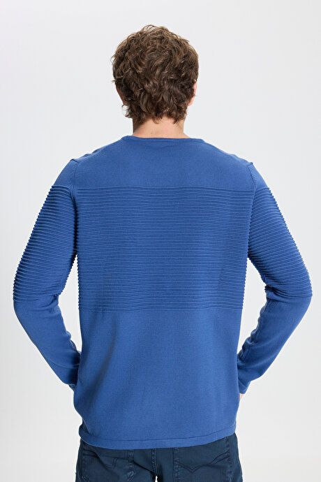 Anti-Pilling Non-Pilling Standard Fit Crew-Neck Line Textured Indigo Sweater 4A4921100065IND