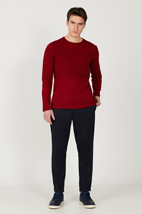 Anti-Pilling Non-Pilling Standard Fit Crew-Neck Line Textured Red Sweater 4A4921100065KMZ