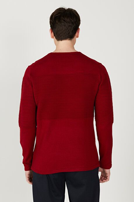 Anti-Pilling Non-Pilling Standard Fit Crew-Neck Line Textured Red Sweater 4A4921100065KMZ