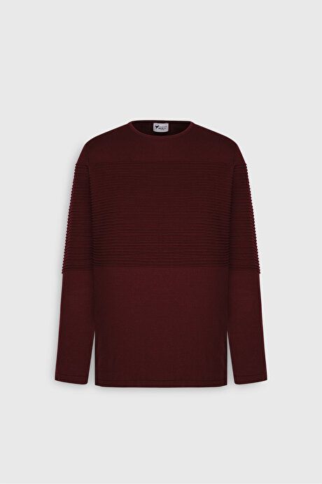 Anti-Pilling Non-Pilling Standard Fit Crew-Neck Line Textured Red Sweater 4A4921100065KMZ