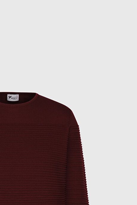 Anti-Pilling Non-Pilling Standard Fit Crew-Neck Line Textured Red Sweater 4A4921100065KMZ