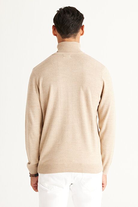 Standard Fit Non-Pilling Full Turtleneck Beige Sweater 4A4922100004BEJ