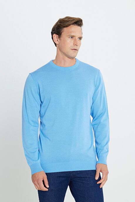 Anti-Pilling Non-Pilling Standard Fit Regular Fit Crew-Neck Sweater Light Blue Pullover 4A4923100001amv