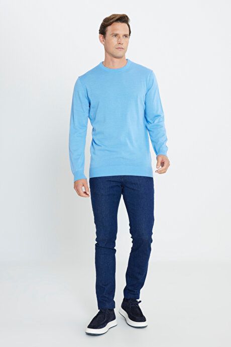 Anti-Pilling Non-Pilling Standard Fit Regular Fit Crew-Neck Sweater Light Blue Pullover 4A4923100001amv