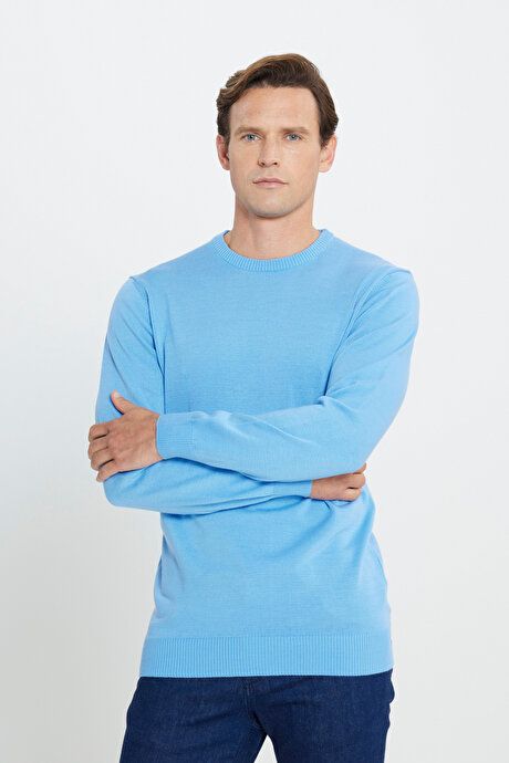 Anti-Pilling Non-Pilling Standard Fit Regular Fit Crew-Neck Sweater Light Blue Pullover 4A4923100001amv