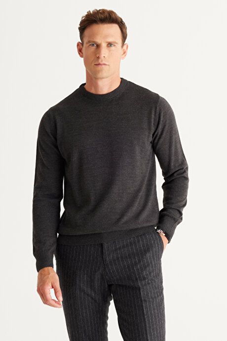 Anti-Pilling Non-Pilling Standard Fit Regular Fit Crew-Neck Sweater Anthracite-Melange Pullover 4A4923100001ANM