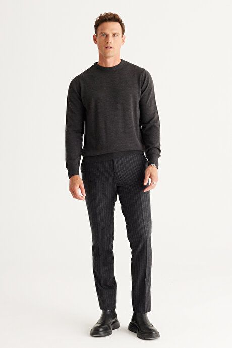 Anti-Pilling Non-Pilling Standard Fit Regular Fit Crew-Neck Sweater Anthracite-Melange Pullover 4A4923100001ANM