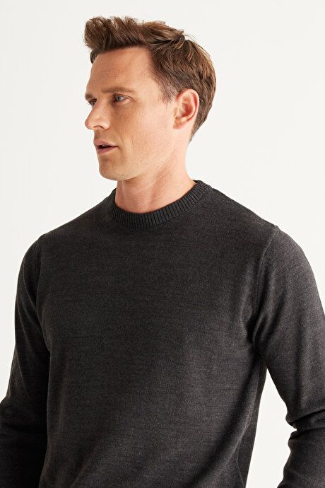 Anti-Pilling Non-Pilling Standard Fit Regular Fit Crew-Neck Sweater Anthracite-Melange Pullover 4A4923100001ANM