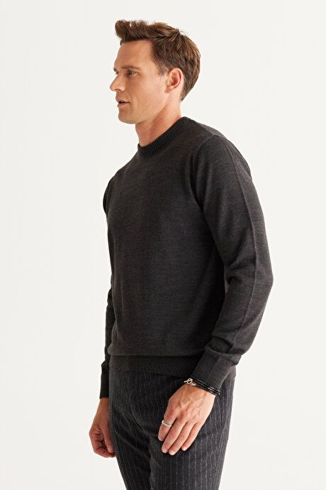 Anti-Pilling Non-Pilling Standard Fit Regular Fit Crew-Neck Sweater Anthracite-Melange Pullover 4A4923100001ANM