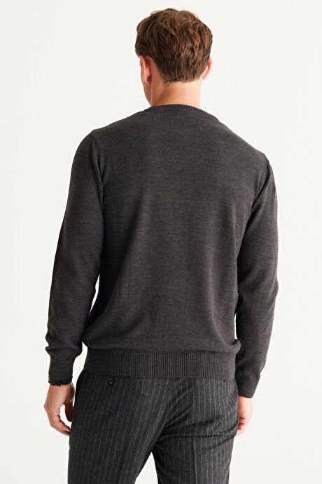 Anti-Pilling Non-Pilling Standard Fit Regular Fit Crew-Neck Sweater Anthracite-Melange Pullover 4A4923100001ANM