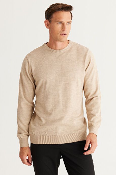 Anti-Pilling Non-Pilling Standard Fit Regular Fit Crew-Neck Sweater Beige Sweater 4A4923100001BEJ