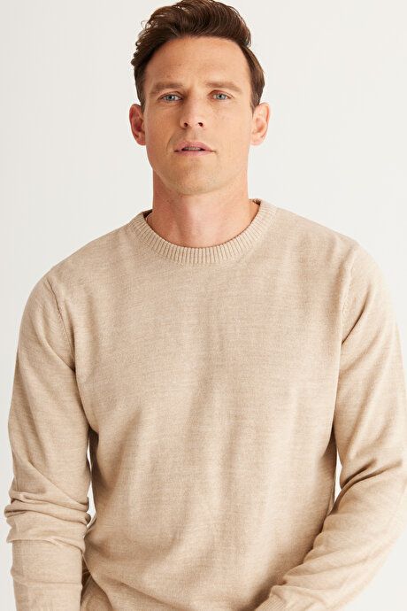 Anti-Pilling Non-Pilling Standard Fit Regular Fit Crew-Neck Sweater Beige Sweater 4A4923100001BEJ