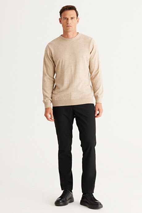 Anti-Pilling Non-Pilling Standard Fit Regular Fit Crew-Neck Sweater Beige Sweater 4A4923100001BEJ