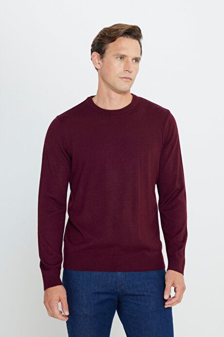 Anti-Pilling Non-Pilling Standard Fit Regular Fit Crew-Neck Sweater Burgundy Sweater 4A4923100001BRD