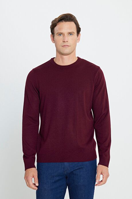 Anti-Pilling Non-Pilling Standard Fit Regular Fit Crew-Neck Sweater Burgundy Sweater 4A4923100001BRD