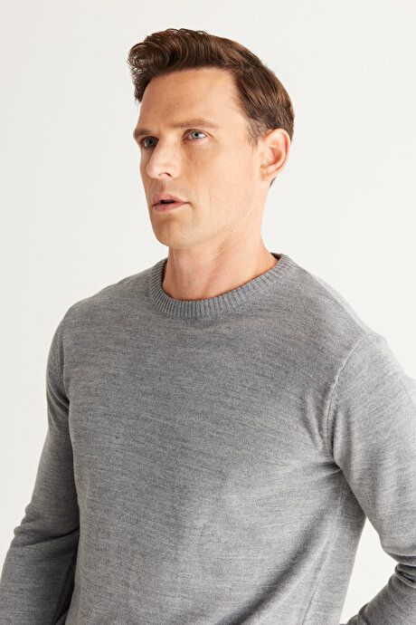 Anti-Pilling Non-Pilling Standard Fit Regular Fit Crew-Neck Sweater Gray Melange Sweater 4A4923100001GMJ