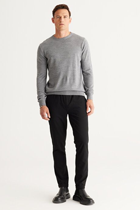 Anti-Pilling Non-Pilling Standard Fit Regular Fit Crew-Neck Sweater Gray Melange Sweater 4A4923100001GMJ