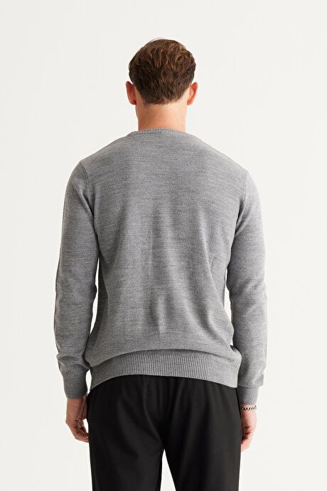 Anti-Pilling Non-Pilling Standard Fit Regular Fit Crew-Neck Sweater Gray Melange Sweater 4A4923100001GMJ