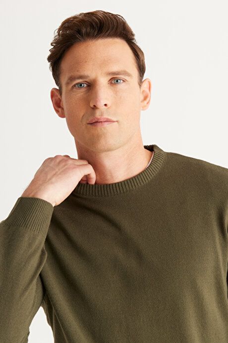 Anti-Pilling Non-Pilling Standard Fit Regular Fit Crew-Neck Sweater Khaki Pullover 4A4923100001HAK