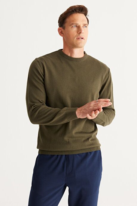 Anti-Pilling Non-Pilling Standard Fit Regular Fit Crew-Neck Sweater Khaki Pullover 4A4923100001HAK