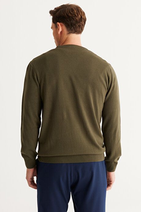 Anti-Pilling Non-Pilling Standard Fit Regular Fit Crew-Neck Sweater Khaki Pullover 4A4923100001HAK