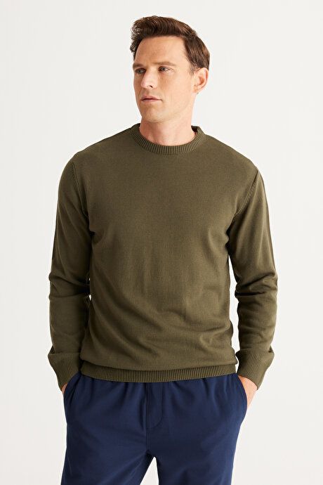 Anti-Pilling Non-Pilling Standard Fit Regular Fit Crew-Neck Sweater Khaki Pullover 4A4923100001HAK