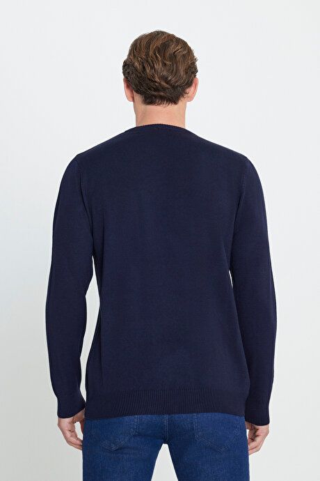 Anti-Pilling Non-Pilling Standard Fit Regular Fit Crew-Neck Sweater Navy Blue Sweater 4A4923100001LAC