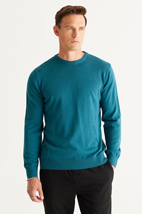 Anti-Pilling Non-Pilling Standard Fit Regular Fit Crew-Neck Sweater Petrol Sweater 4A4923100001PET