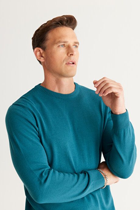 Anti-Pilling Non-Pilling Standard Fit Regular Fit Crew-Neck Sweater Petrol Sweater 4A4923100001PET