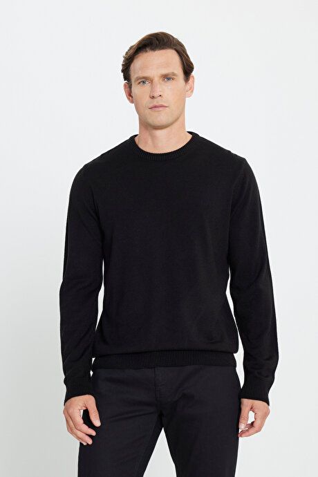 Anti-Pilling Non-Pilling Standard Fit Regular Fit Crew-Neck Sweater Black Pullover 4A4923100001SYH