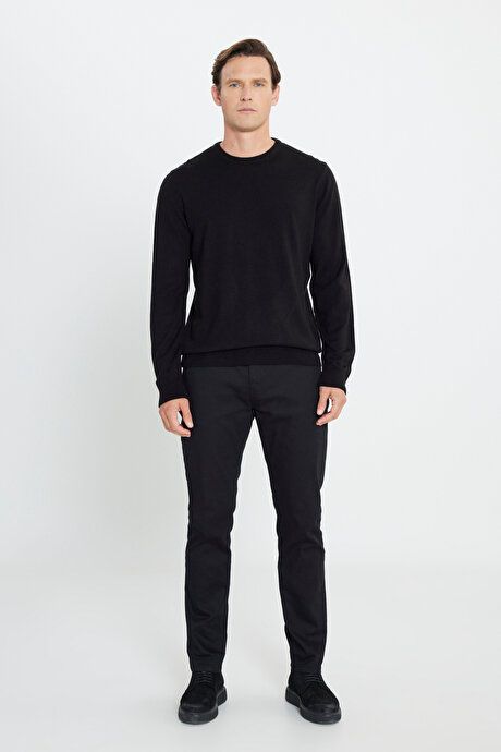 Anti-Pilling Non-Pilling Standard Fit Regular Fit Crew-Neck Sweater Black Pullover 4A4923100001SYH