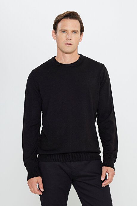 Anti-Pilling Non-Pilling Standard Fit Regular Fit Crew-Neck Sweater Black Pullover 4A4923100001SYH