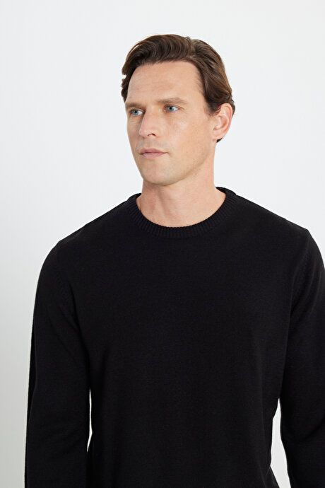 Anti-Pilling Non-Pilling Standard Fit Regular Fit Crew-Neck Sweater Black Pullover 4A4923100001SYH