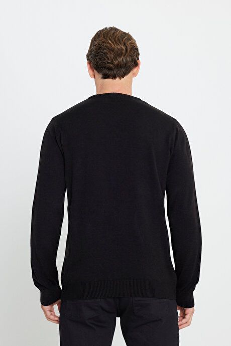 Anti-Pilling Non-Pilling Standard Fit Regular Fit Crew-Neck Sweater Black Pullover 4A4923100001SYH