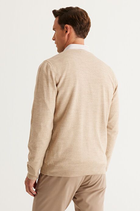 Anti-Pilling Non-Pilling Standard Fit Regular Fit V-Neck Sweater Beige Sweater 4A4923100002BEJ