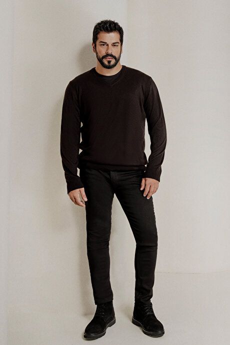 Anti-Pilling Non-Pilling Standard Fit Regular Fit V-Neck Sweater Black Sweater 4A4923100002SYH