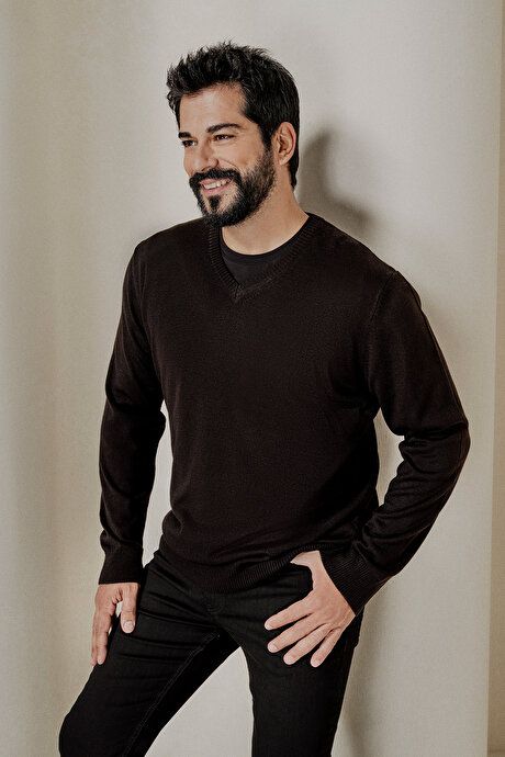 Anti-Pilling Non-Pilling Standard Fit Regular Fit V-Neck Sweater Black Sweater 4A4923100002SYH