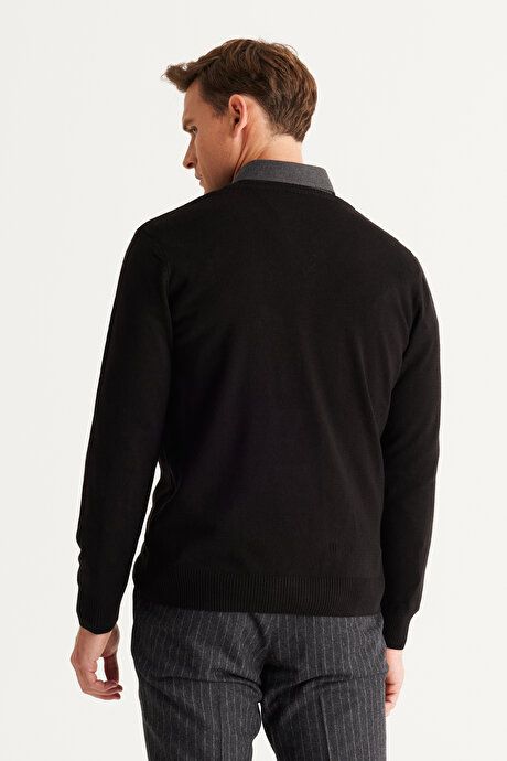 Anti-Pilling Non-Pilling Standard Fit Regular Fit V-Neck Sweater Black Sweater 4A4923100002SYH