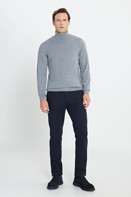 Standard Fit Full Turtleneck Gray Melange Sweater with Anti Pilling Feature 4A4923100004GMJ