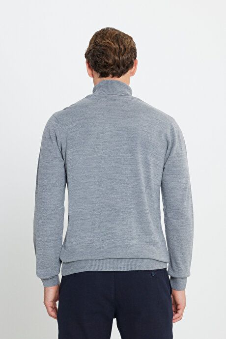 Standard Fit Full Turtleneck Gray Melange Sweater with Anti Pilling Feature 4A4923100004GMJ