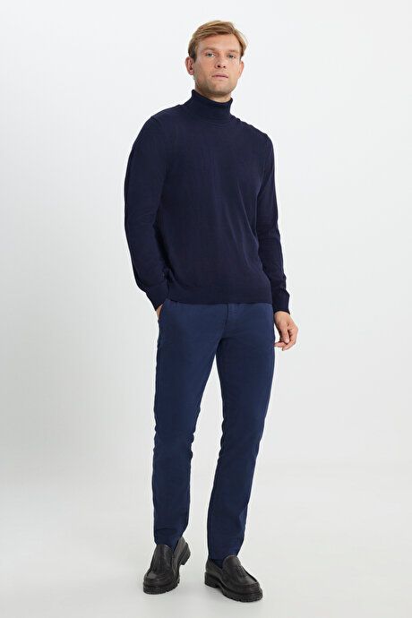 Standard Fit Full Turtleneck Navy Blue Sweater with Anti Pilling Feature 4A4923100004LAC