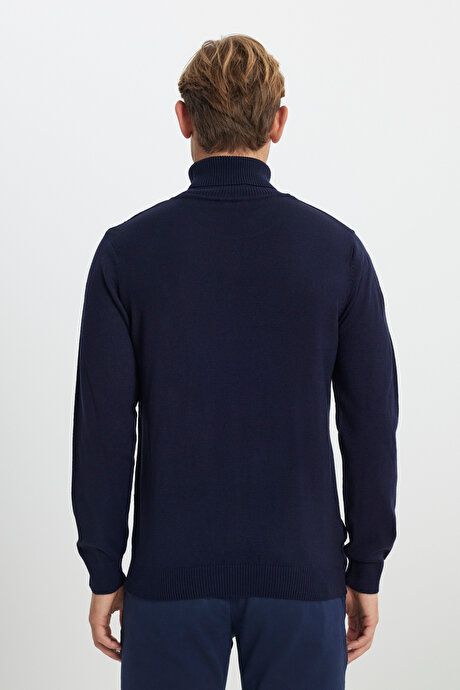 Standard Fit Full Turtleneck Navy Blue Sweater with Anti Pilling Feature 4A4923100004LAC